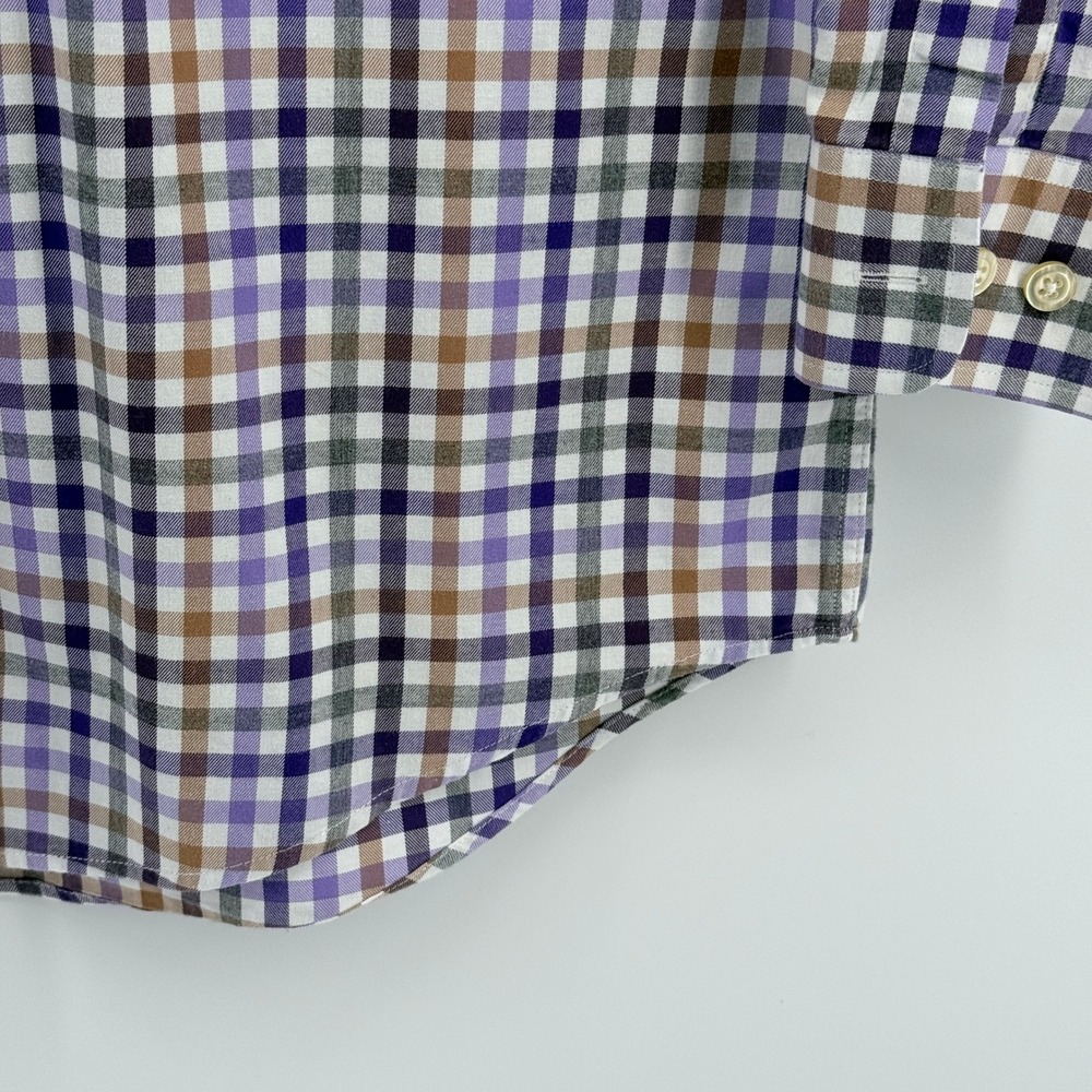 Orvis Country Twill Plaid Button Down Shirt Mens Large Purple Tan Made Portugal - Picture 14 of 16